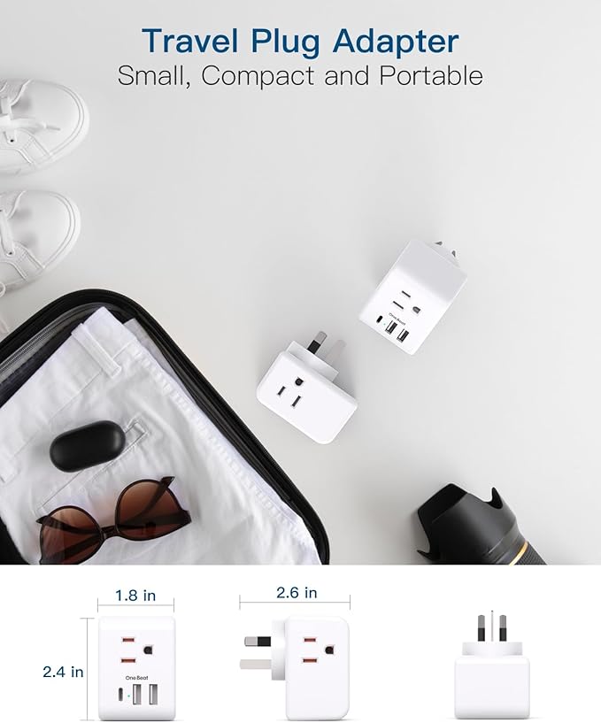2 Pack Australia New Zealand Power Plug Adapter, Australia Travel Adapter with 3 American Outlets 3 USB Charging Ports (1 USB C), Type I Plug Adapter for US to Australia, Argentina, China