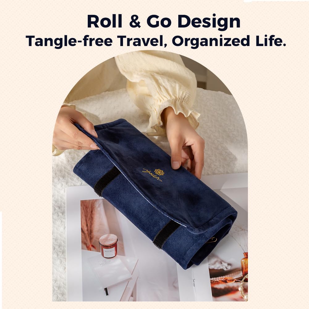 YQQZUM Travel jewelry organizer-Portable organizers and storage Soft Velvet travel case with Zippered, Compact Storage for Earrings, Rings, Necklaces, Studs, for Women(Blue, 18Pockets)