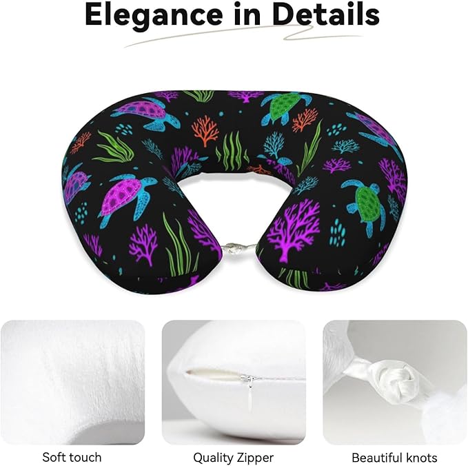 Neck Support Pillow, Comfortable Memory Foam Car/Flight/Airplane Chin Pillows U Shaped Cushion for Office Travel Sleeping Trippy Watercolor Blue Sea Turle