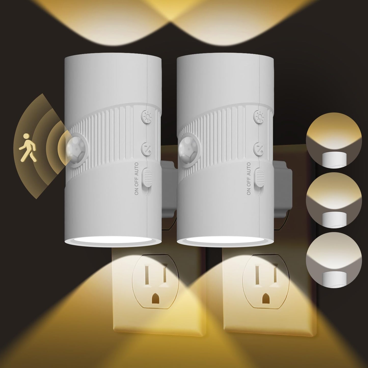 easuntec Motion Sensor Light Indoor, Night Lights Plug into Wall, Motion Sensor & Dusk to Dawn Sensor, 3 Light Modes, Dimmable Night Light for Bedroom Bathroom Hallway Kitchen Stairs (White, 2 Pack)