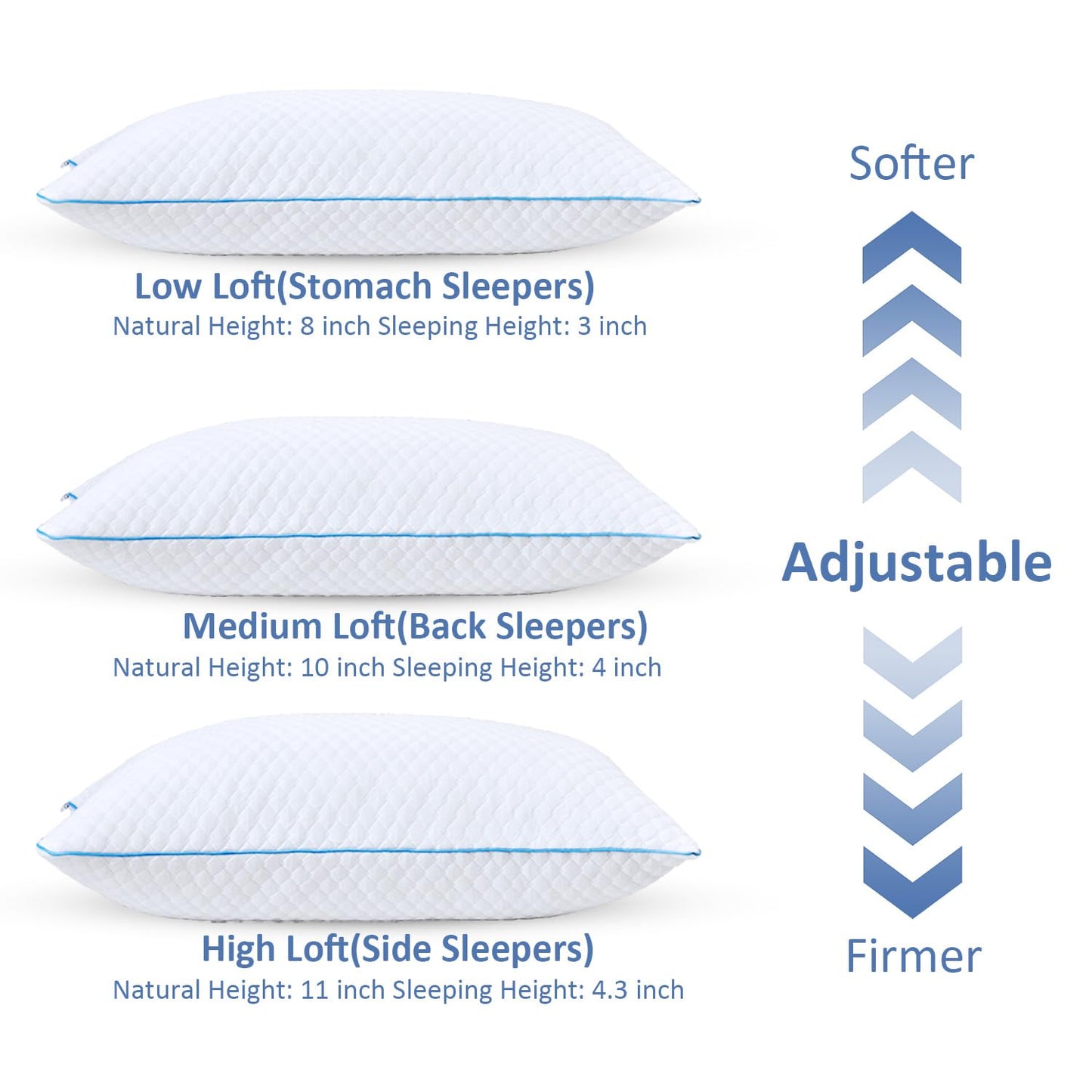 Friendriver Shredded Memory Foam Pillows for Sleeping 2 Pack - Cooling Bed Pillows Queen Size Set of 2 - Firm Pillow for Side and Back Sleepers Adjustable Gel Pillow with Removable Cover