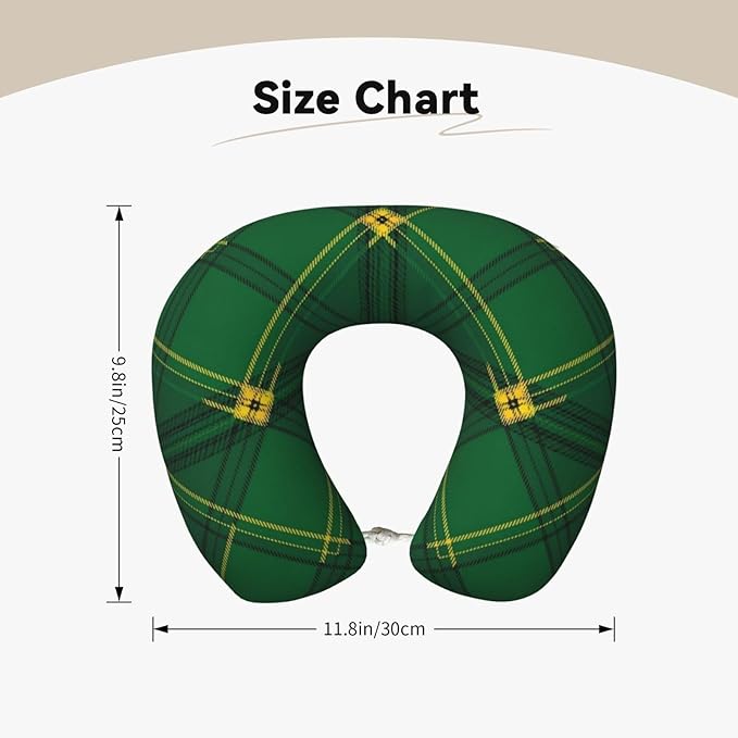 Travel Pillow for Men Women, Washable Relax U Shaped Neck Pillows for Car Head Pain Relief Sleeping Green Scottish Tartan Plaid
