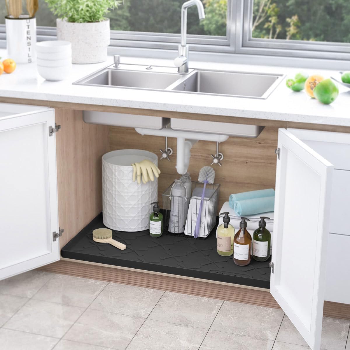 SIKADEER 31" x 22" Under Sink Mat Waterproof, Silicone Mat Kitchen Drawer Shelf and Cabinet Liner, Sink Protector for Kitchen Organizers and Storage, Boot Tray Pet Food Mats