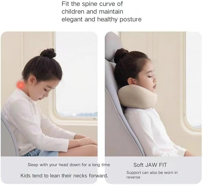 Kids Memory Foam Travel Neck Pillow, 360° Support,Travel U-Shaped Airplane Pillow, Foldable，Suitable for Commuting, Flying, Working, and Living at Home (Black)