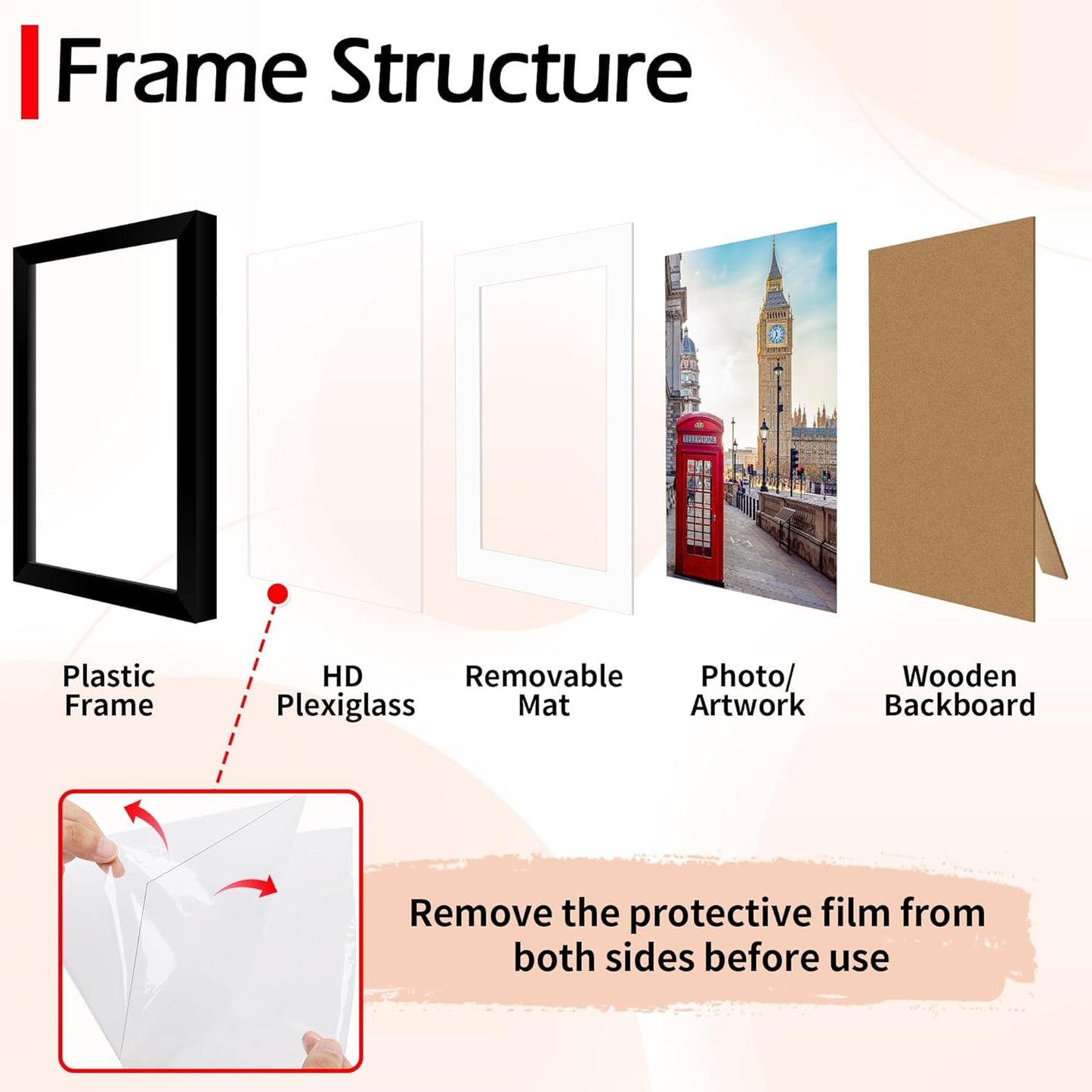 HOMERHYME 8x10 Picture Frame Set of 8, Black Photo Frames for Tabletop or Wall Display, Fits Pictures 5x7 with Mat or 8x10 Without Mat, Frame Collage with HD Plexiglass for Gallery Home Wall Decor