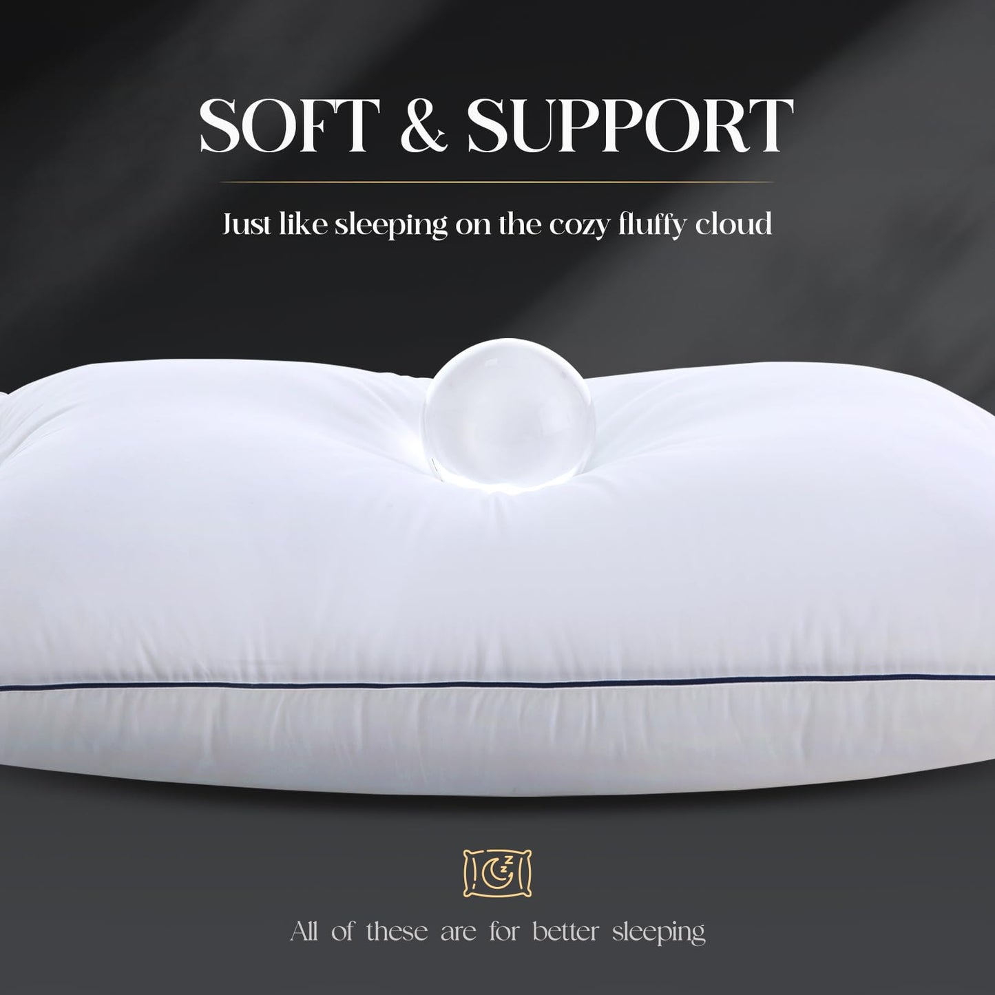 Yalamila Luxurious Goose Down Bed Pillows Queen Size Set of 2, Hotel Collection Pillows Designed for Deep Sleep, Soft and Supportive Filling for Side, Back Sleepers 20" x 30"