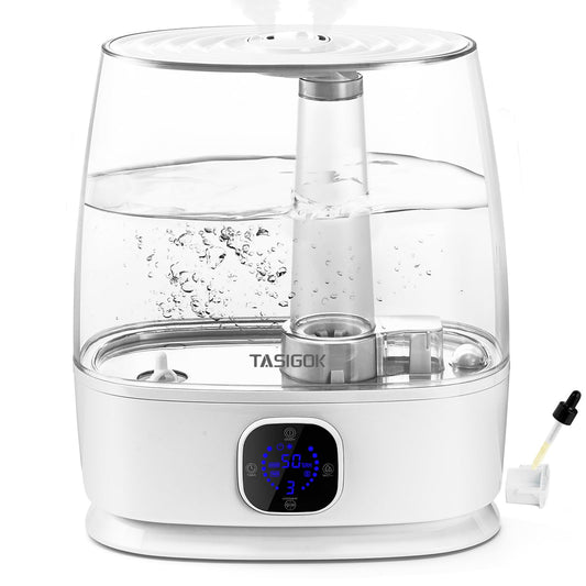 TASIGOK Humidifiers for Bedroom Home, 6L Cool and Warm Mist Air Humidifier for Large Room Baby Nursery, 50H Easy Clean and Top Fill, Quiet with Ultrasonic, Essential Oils, Auto Mode, for House, Plants