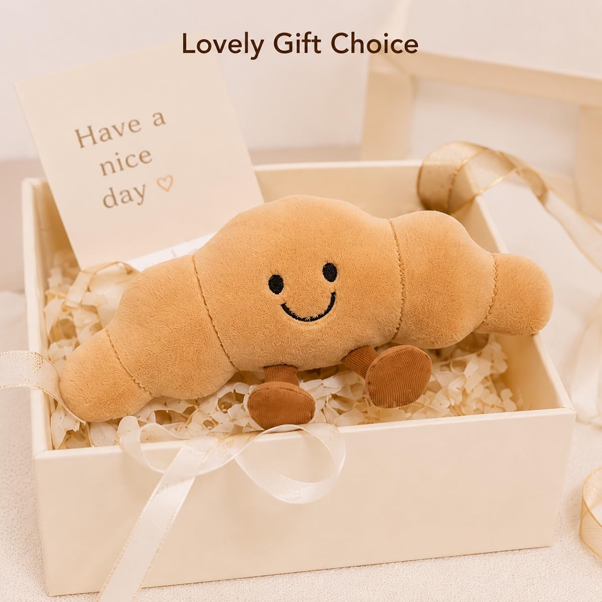 Zaxqerm Croissant Plush Pillow，10" Funny Food Plushies，Soft Food Stuffed Animals Kawaii Birthday Gifts for Teen Boys