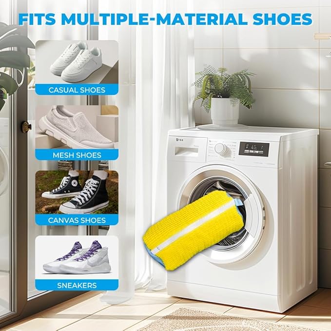Shoe Washing Machine Bag Laundry Shoe Bag for Washer and Dryer Reusable 2pcs Yellow Shoe Cleaning Bags 360° Deep Cleaning Machine for All Shoes Types With Self-locking Zipper