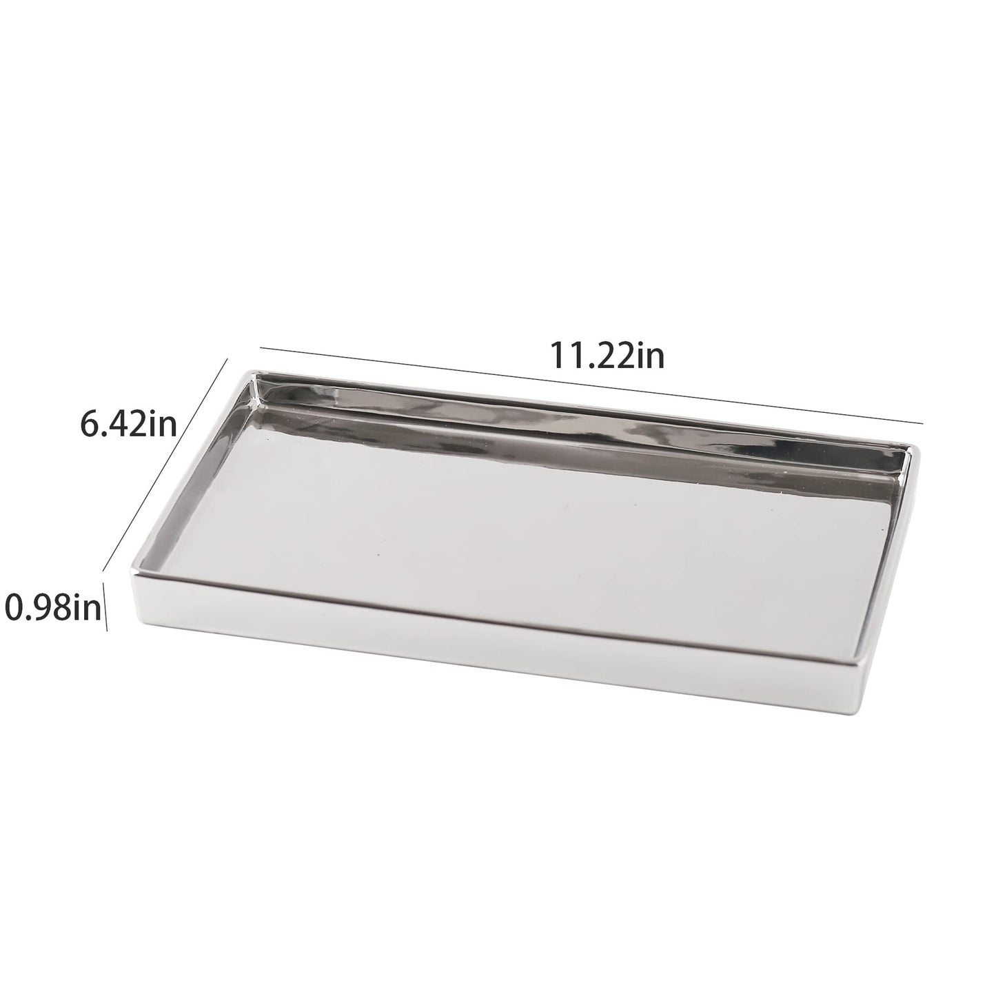 Redelaenor Ceramic Trinket Tray Rectangte Vanity Jewelry Organizer Makeup Mirror Tray Silvery Medium