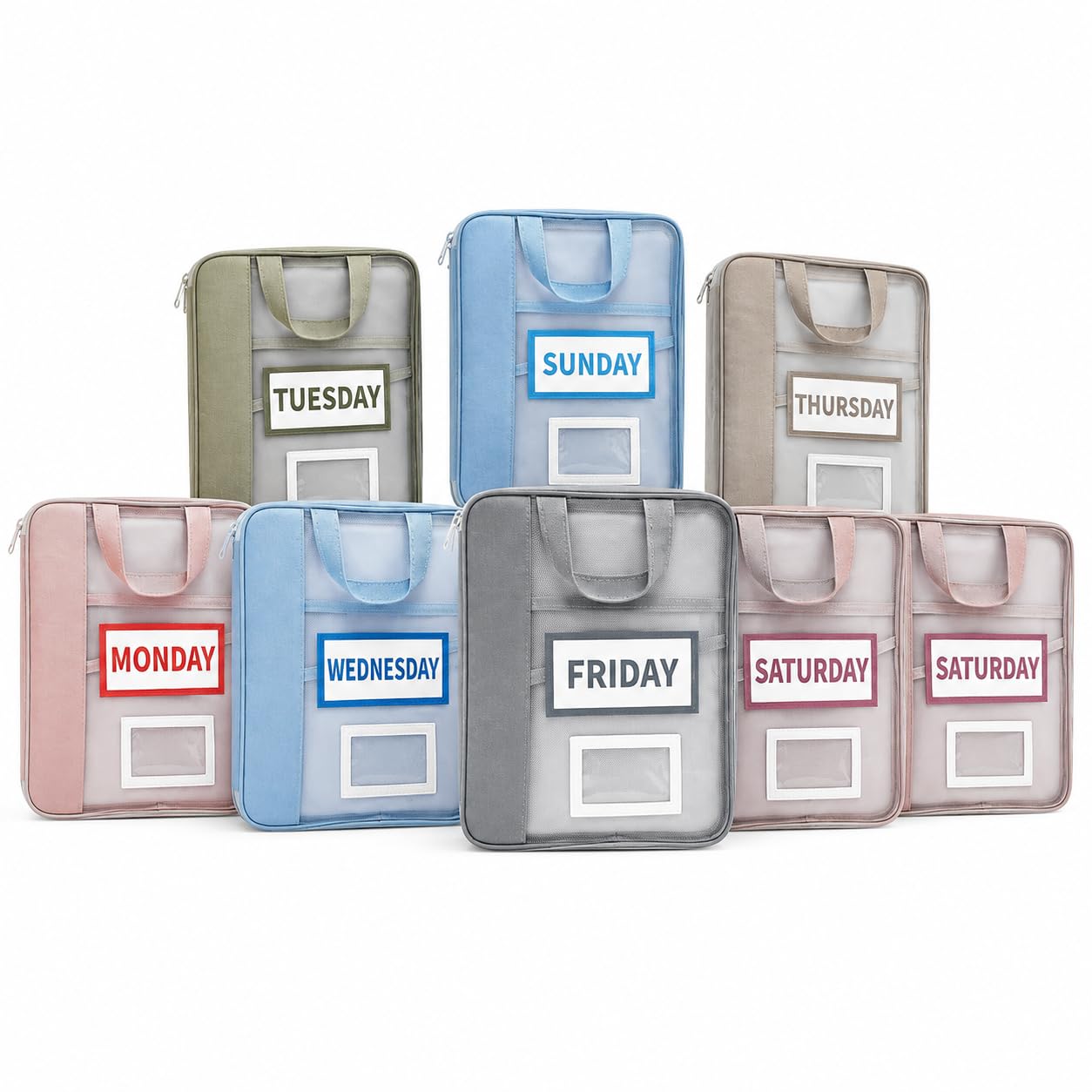 7 Pack Closet Organizer Storage Bags with Day Labels, Weekly Clothing Organization System for Closet & Drawer, Foldable Fabric Storage Cubes for Clothes, Socks, Underwear & Accessories