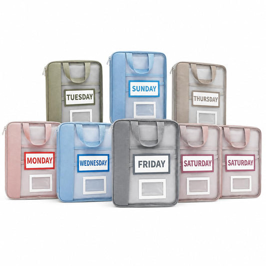 7 Pack Closet Organizer Storage Bags with Day Labels, Weekly Clothing Organization System for Closet & Drawer, Foldable Fabric Storage Cubes for Clothes, Socks, Underwear & Accessories