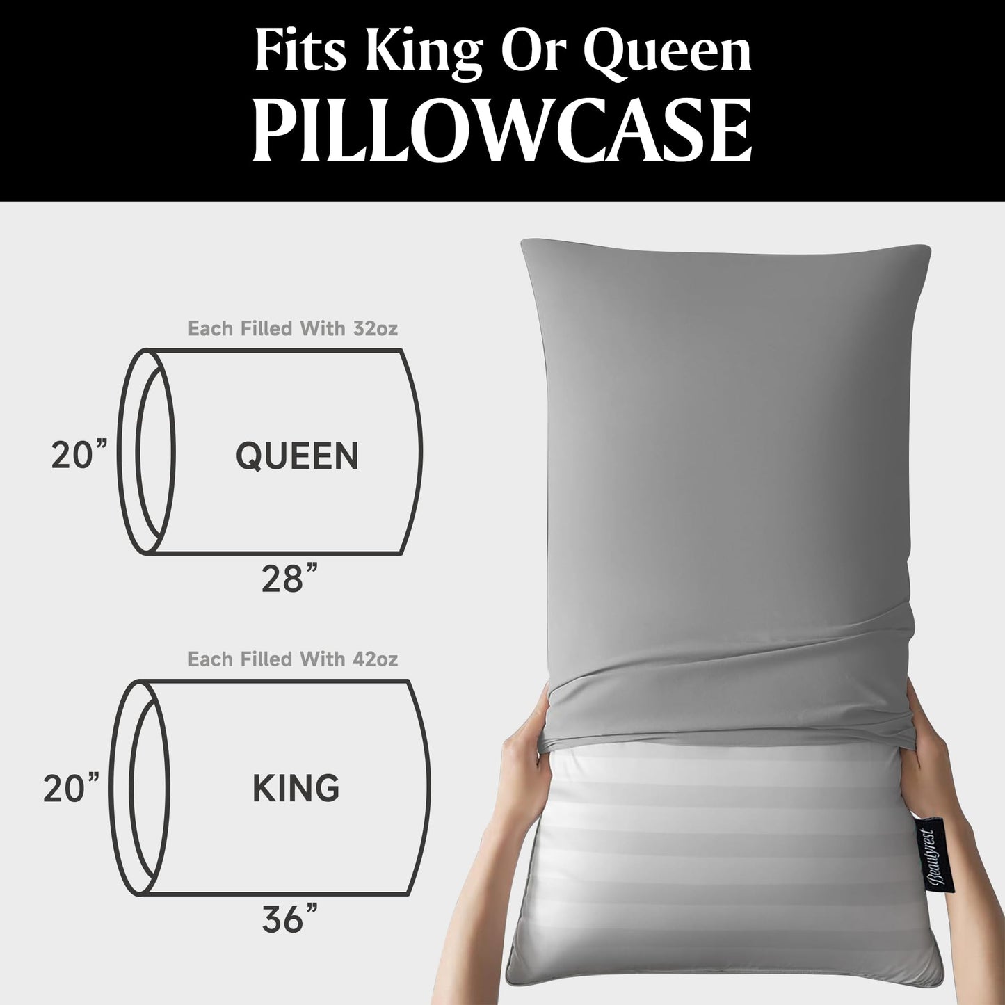 Beautyrest Luxury Goose Feathers Soft Pillows, 500 Thread Count Cover 20”x28”, Queen (Pack of 2), Supportive Fluffy Hotel Collection Bed Pillows for Side and Back Sleepers