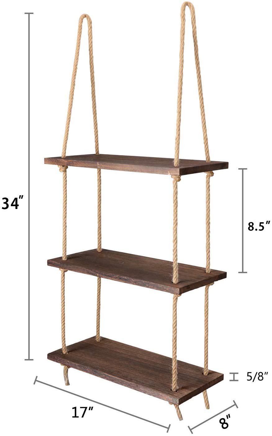 Mkono Hanging Shelves 3 Tier Rustic Wood Floating Wall Shelves Photo Plant Display Hanging Storage Shelf Home Decor for College Dorm Room Decor Bathroom Living Room Bedroom Apartment