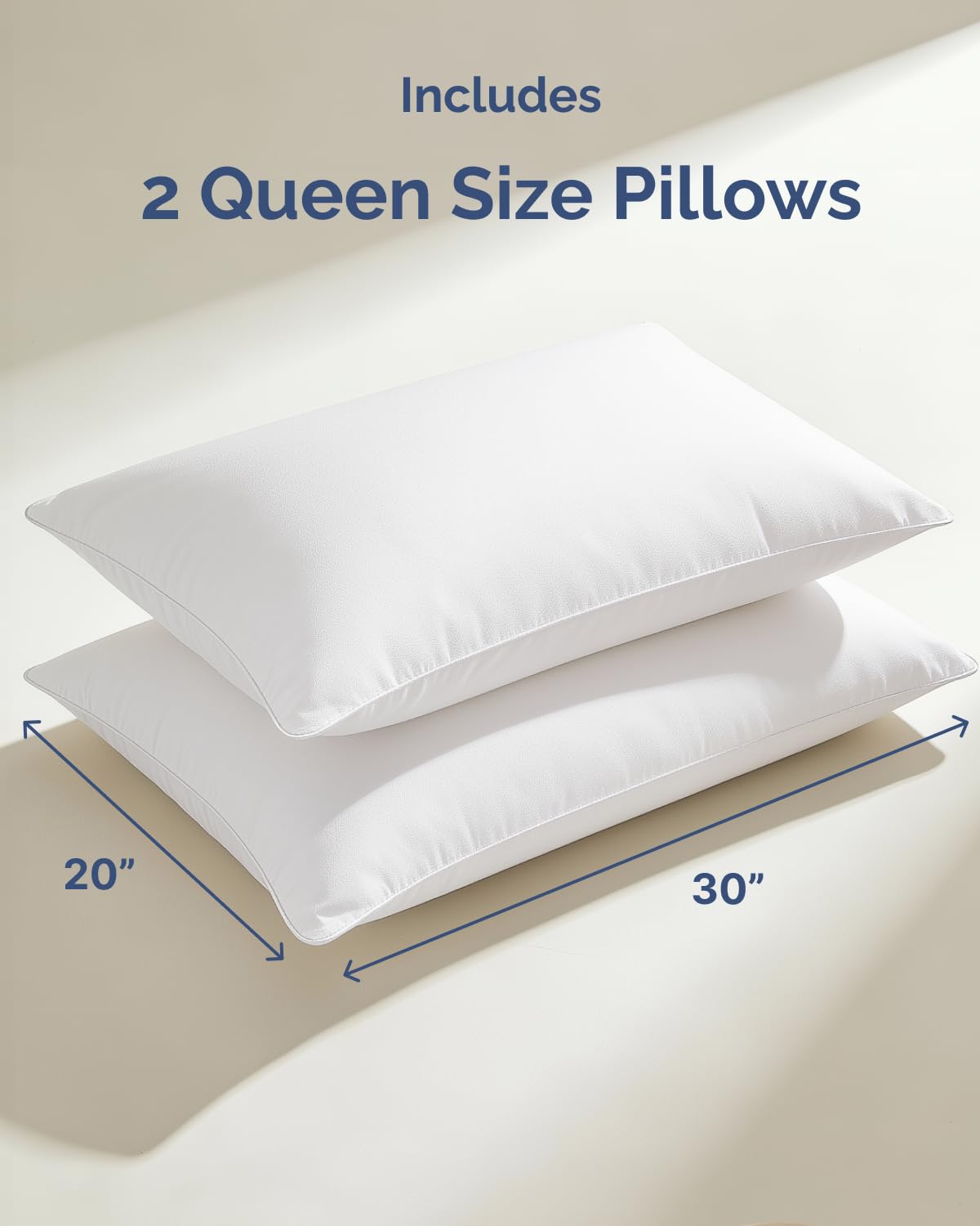 CGK Linens Ultra Thin Flat Pillows for Sleeping - Queen Size Pillows Set of 2 - Soft, Cozy Down Alternative Bed Pillows for Back & Stomach Sleepers - Low Density, Low Loft Support - 20" x 30" - White