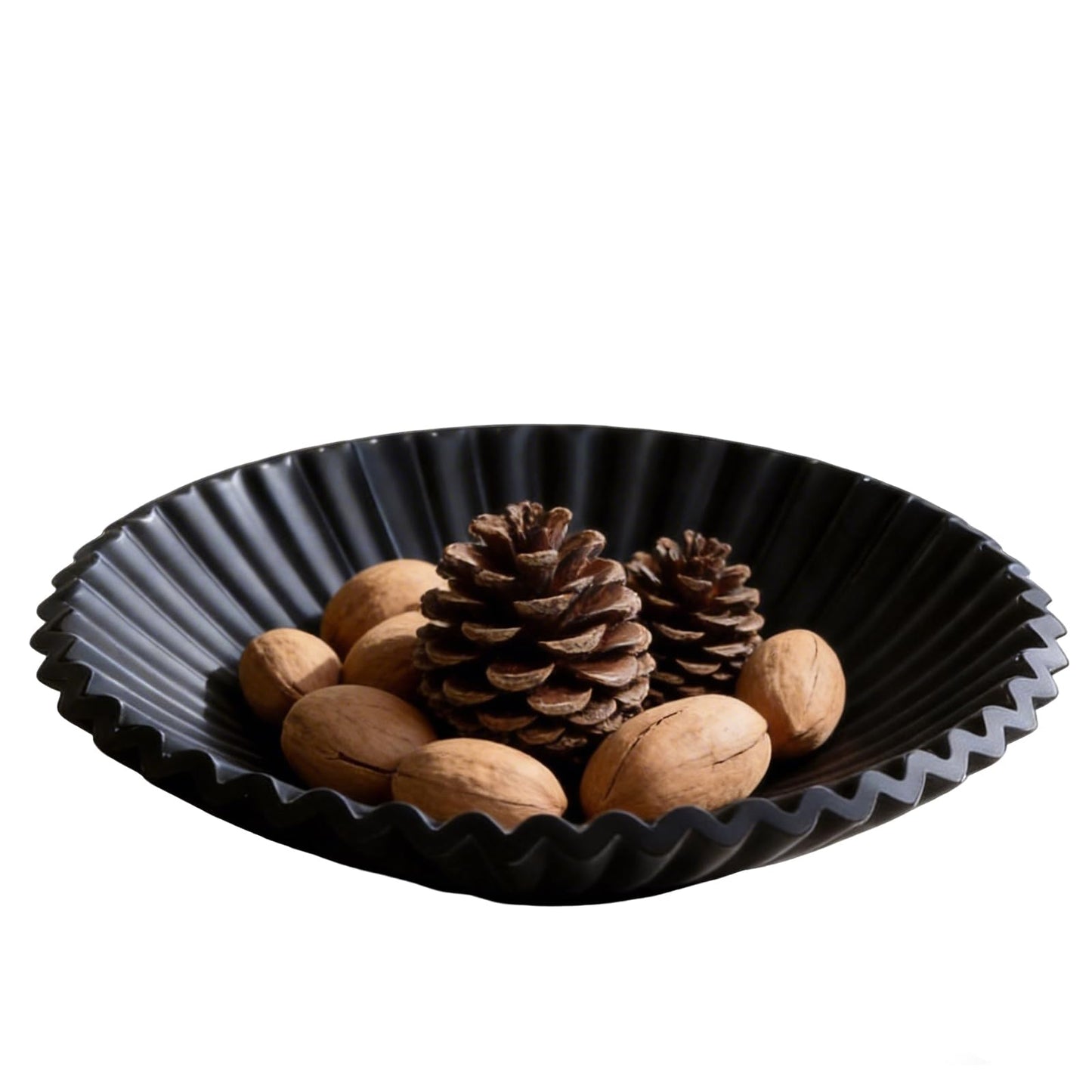 XYQXYQ Modern Decorative Bowl 8.6" - Scalloped Ruffle Centerpiece for Home Decor, Multi-Use Fruit/Candy/Key Bowl for Coffee Entry Table & Kitchen Counter, Artificial Stone Aesthetic Bowl (Black)