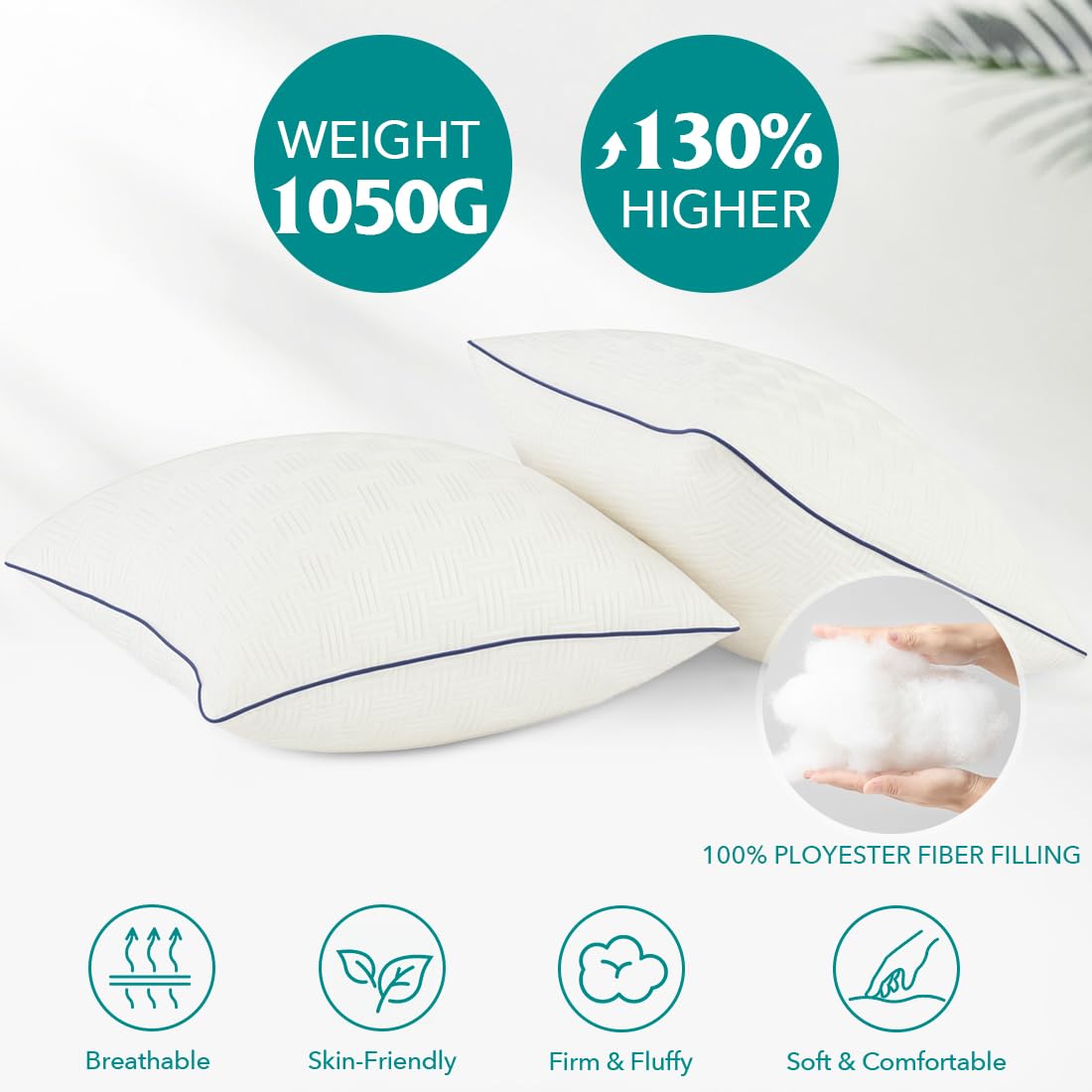 Oubonun 22 x 22 Pillow Inserts Set of 2 - Square Decorative Throw Pillows for Couch Bed Sofa Living Room 100% Polyester Filling Beige 22 Inch Pillows