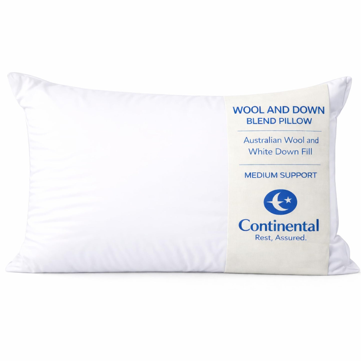 Continental Bedding Wool and Down Blend Pillow Medium Support Australian Wool and White Down Fill 300 Thread Count 100% Cotton Cover White