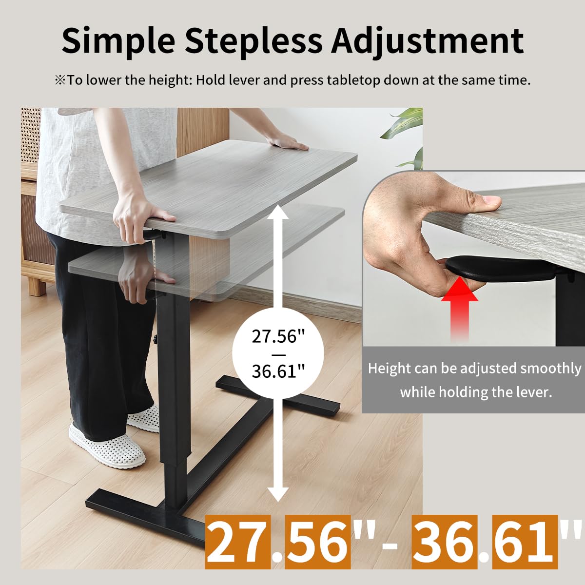 lumizone Foldable Overbed Table with Wheels Bedside Desk Gray