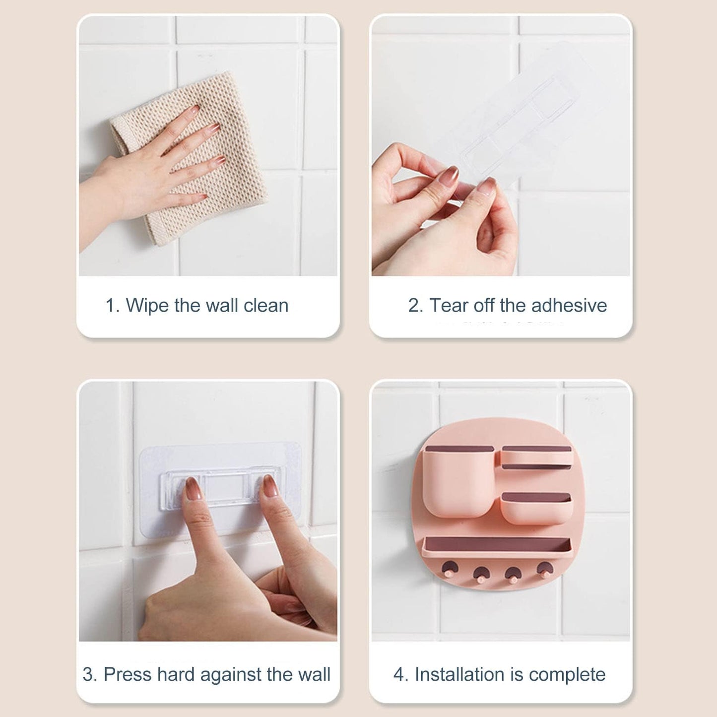Kukyller Wall Mount Storage Box, Floating Bedside Shelf Wall Mount Adhesive Bedside Shelf Accessories Organizer with Hooks for Phone Remote (Pink)