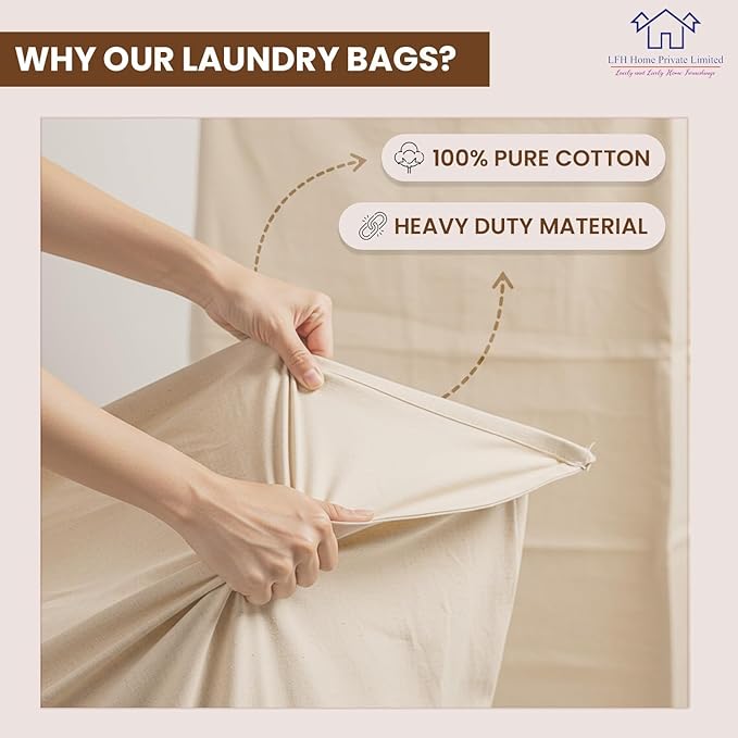 LFH Home Large Premium 100% Cotton Canvas Laundry Bag with Drawstring and Handles Heavy Duty, Multi-Use, and Washable for Home, Travel, College or Storage 28x36 (Pack of 6)-Natural