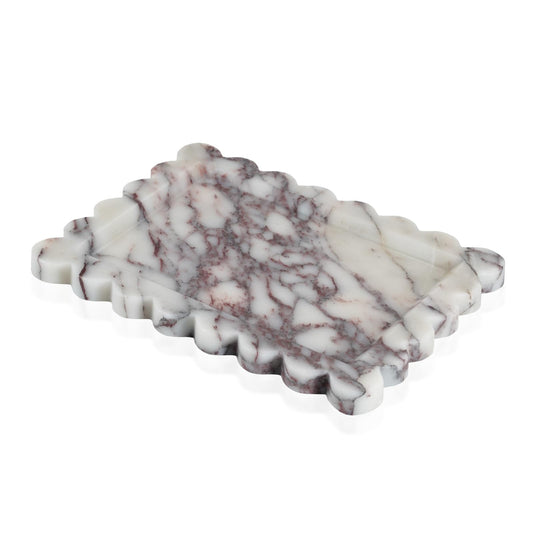 Calacatta Viola Scalloped Marble Tray, 11" x 8" Real Natural Marble Stone Tray, Luxury Decorative Tray for Bathroom, Kitchen Counter, Vanity, Dresser, Home Decor, Organizer for Jewelry & Cosmetics