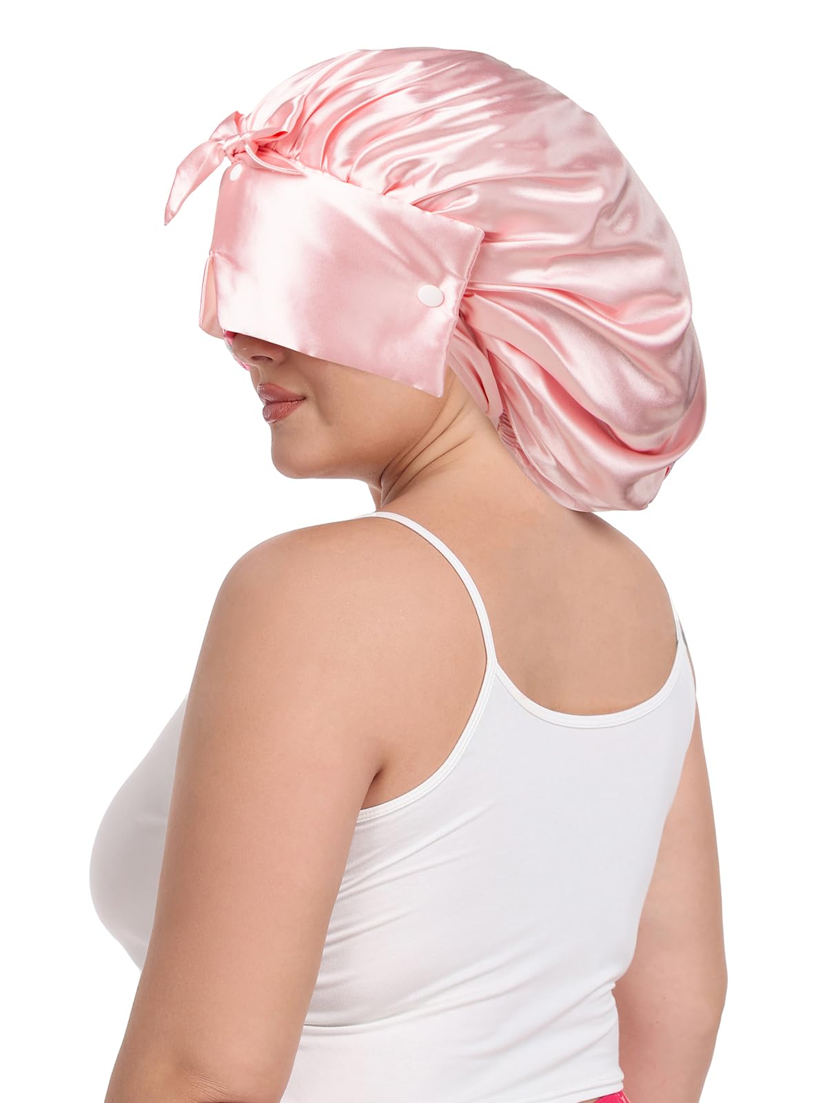 Vettres Double Layer Satin Bonnet for Sleeping with Detachable Eye Mask Adjustable Night Cap for Curly, Natural, Braided Hair Reduces Frizz & Locks in Moisture Yellow Strawberry