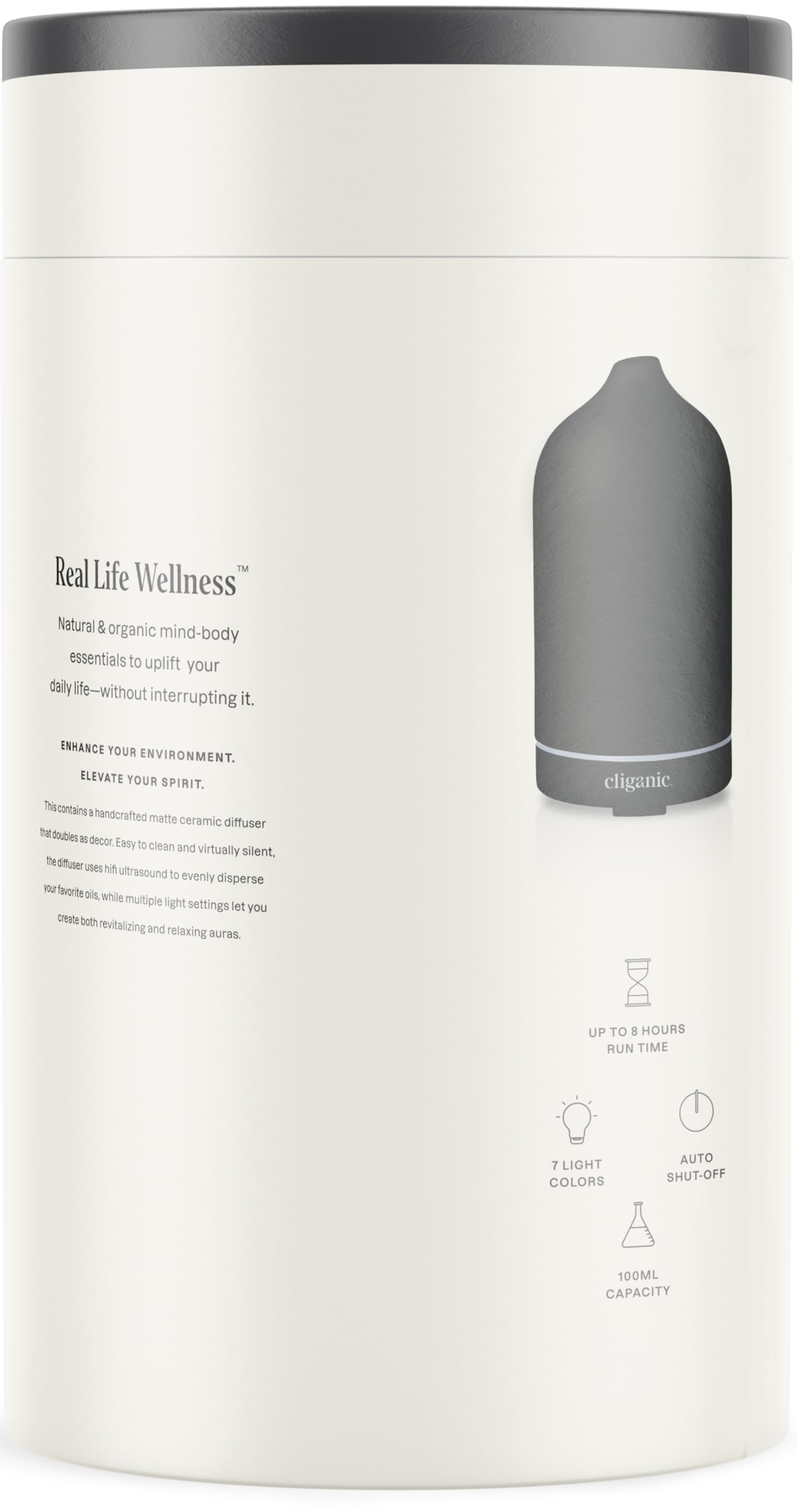 Cliganic Ceramic Diffuser (Black), 100ml Ultrasonic for Essential Oils Aromatherapy, Home & Office