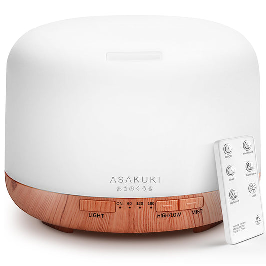 ASAKUKI Essential Oil Diffuser for Home, 500ML Aromatherapy Diffuser Humidifier with Remote Control, 7 Color LED Lights, Quiet Cool Mist Diffuser for Bedroom, Office (Yellow)
