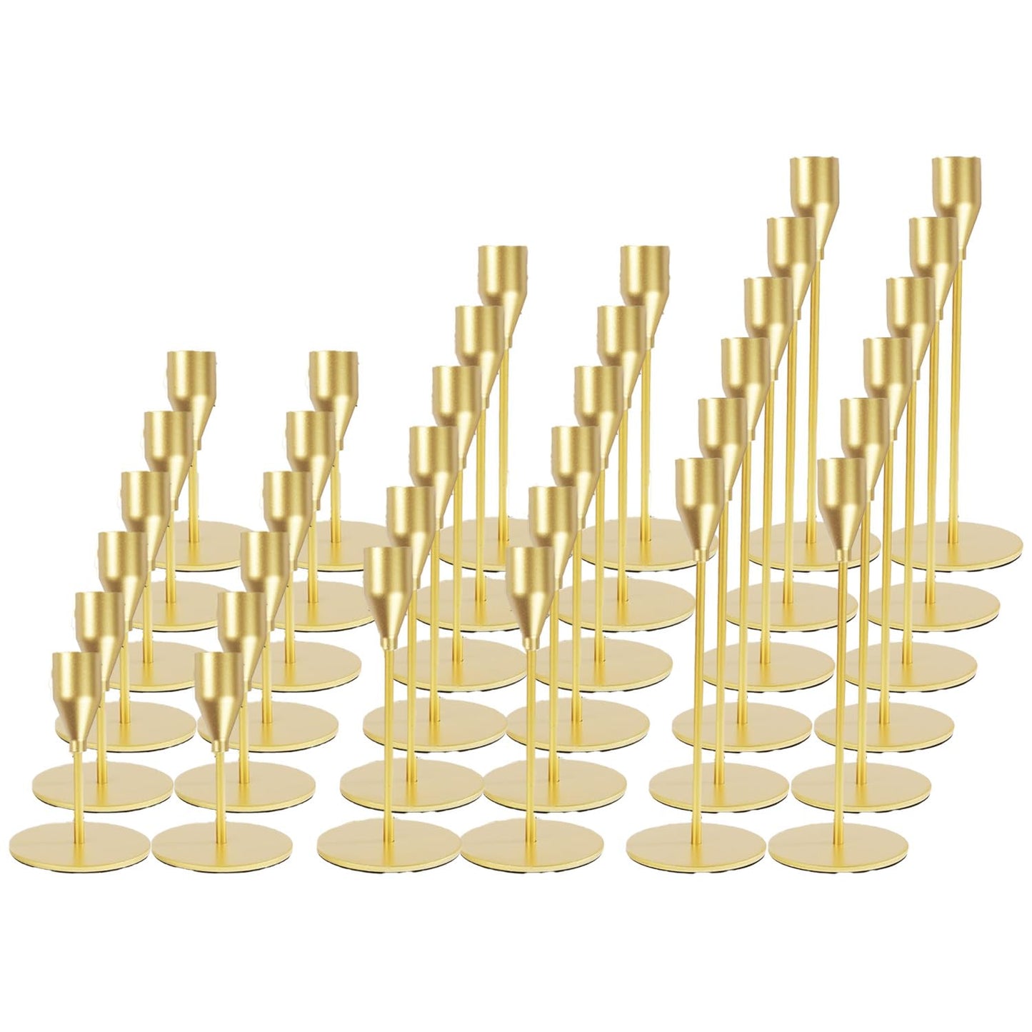 Matte Gold Candle Holders Bulk Painted Gold Metal Candlesticks Fit 0.8 Inch Taper Candles Decorative Metal Candelabra for Wedding Home Holiday Anniversary Party Dinning Table Decors (Set of 36)