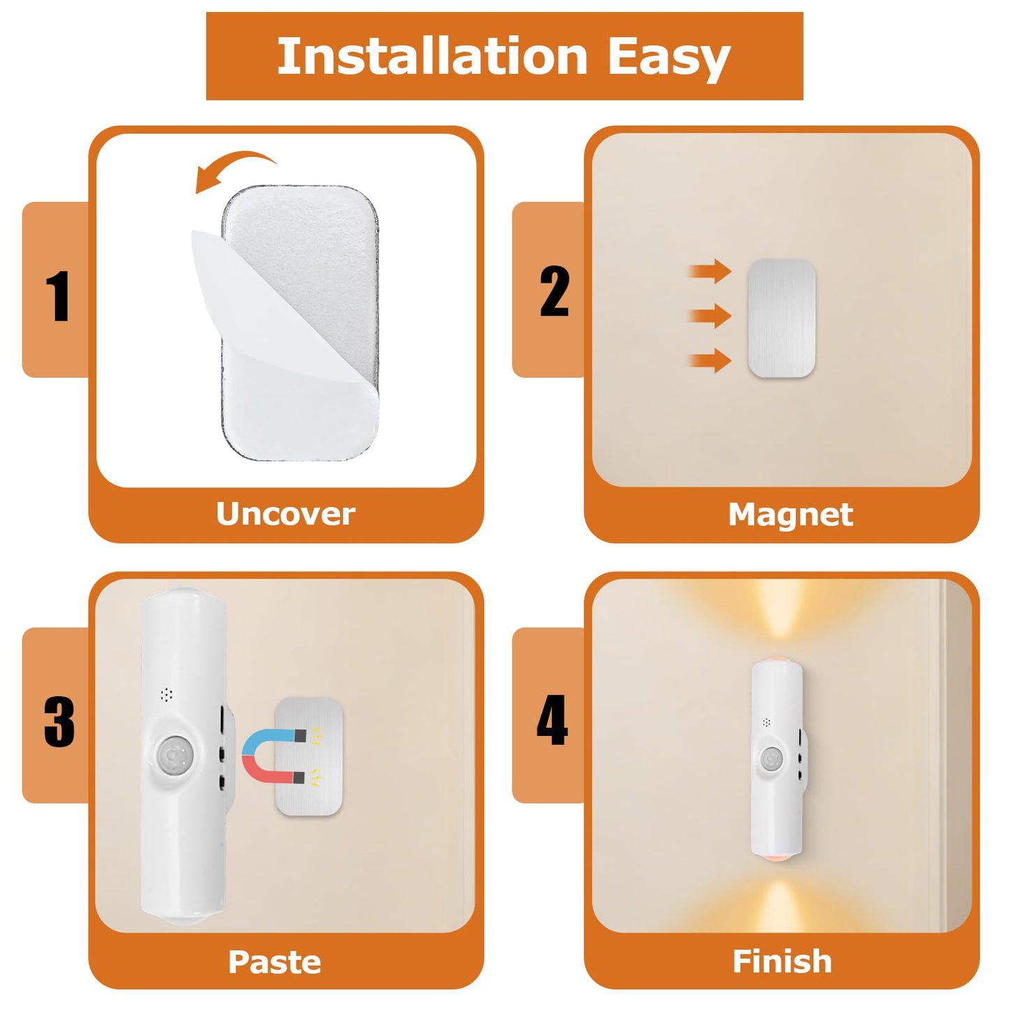 STHF 4 Pack Rechargeable Smart LED Motion Sensor Ambient Light, Auto-On Multi-Color Changing Magnetic Wall Light, Punch-Free Mount for Stairs, Wardrobe, Closet, Bathroom, Cabinet (7 Color RGB)