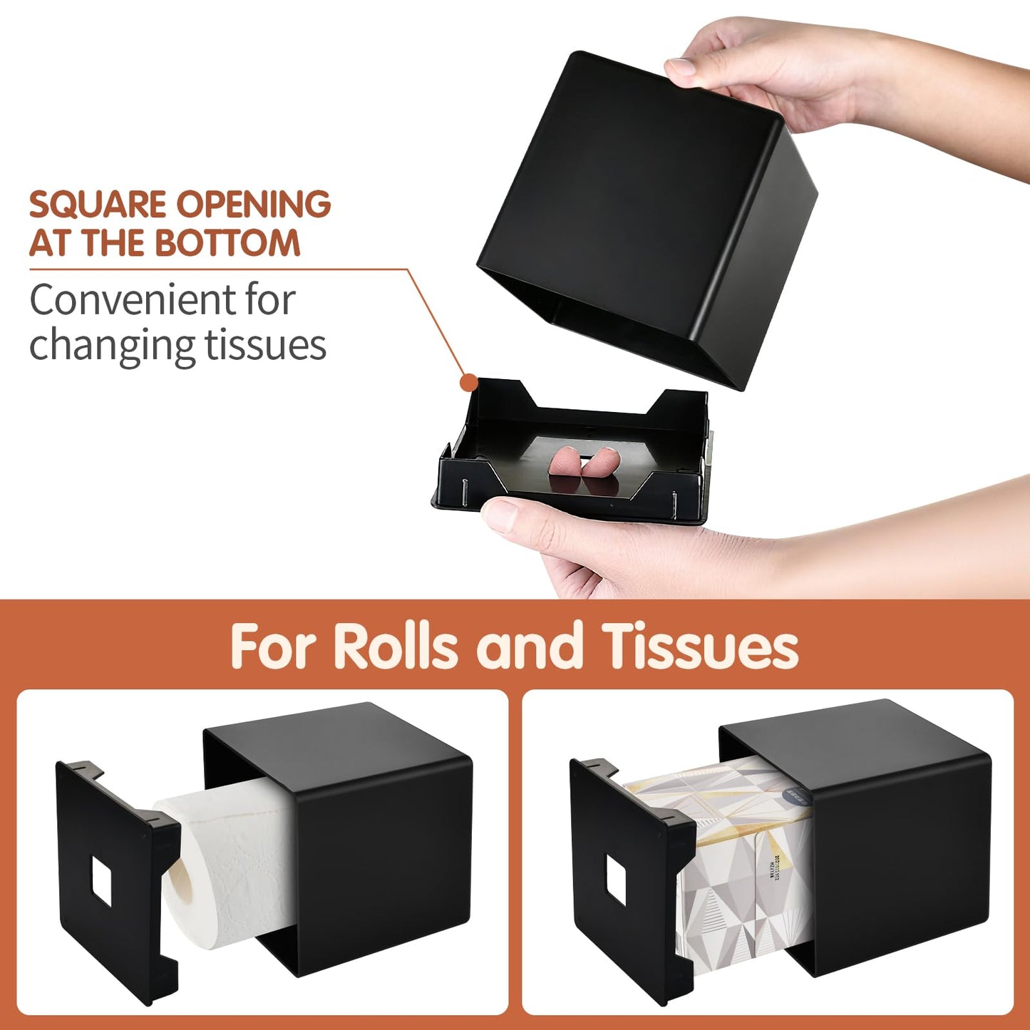 Y-in Hand Tissue Box Cover, Modern Decorative Square Facial Storage Tissue Box Holder, Home Accessories for Bathroom Vanity Countertops, Dressers, Night Stand, Parlors and Office - Matte Black