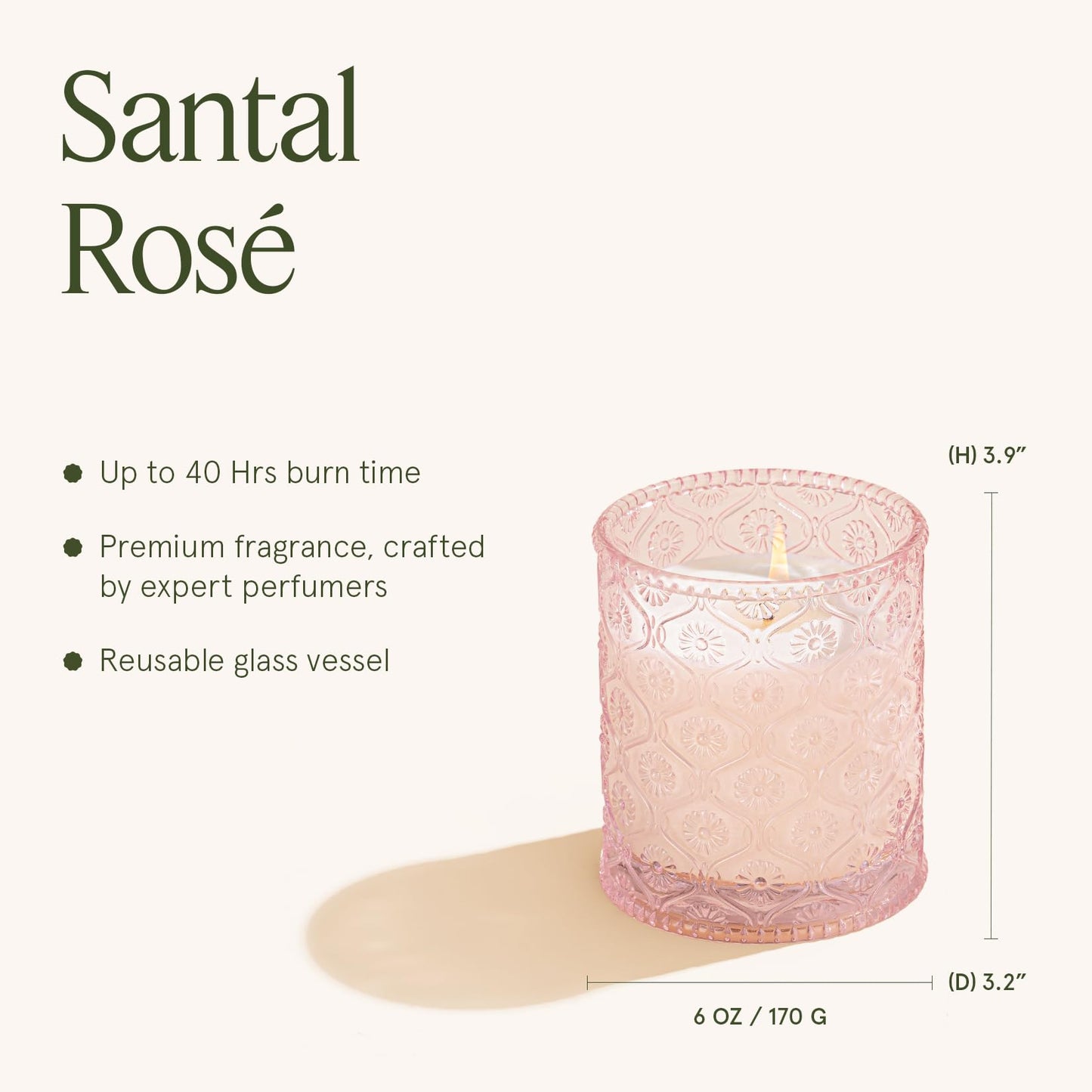 LA JOLIE MUSE Santal Rosé Scented Candles for Home, Natural Soy 40 Hrs
