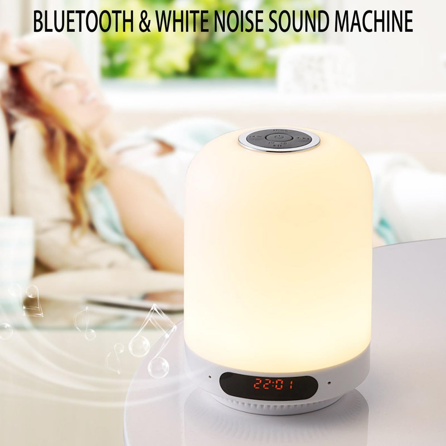 BIESTJP 5-in-1 Bedside Speaker Night Light Bluetooth Alarm Clock with FM Radio,White Noise Machine for Sleeping,Touch Control Lamp with TF Card & APP Control for Bedroom HOM Office