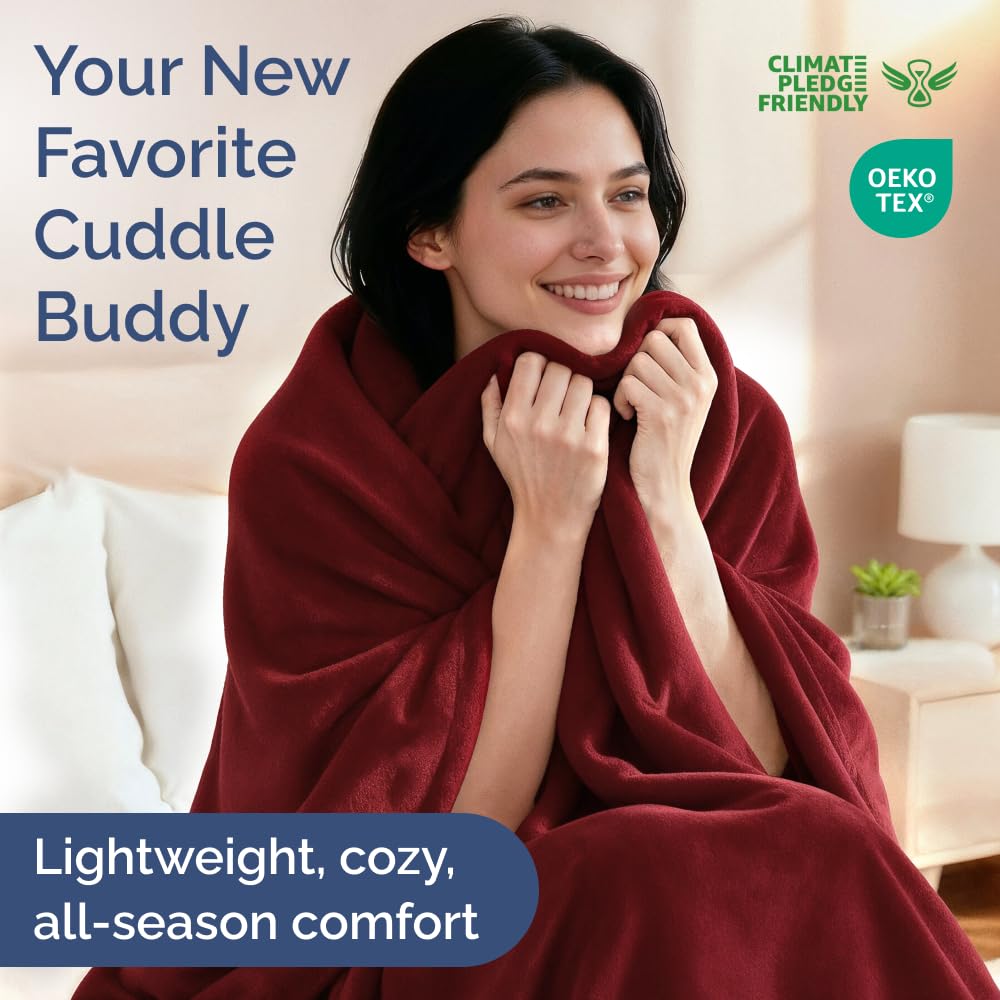 Ultra Soft Fleece Blanket Queen Size - Flannel Fleece Luxury Queen Blanket - Lightweight for Couch Bed Chair - Thick, Warm & Breathable - All Season Cozy Fuzzy Anti-Static Microplush Bedding, Burgundy