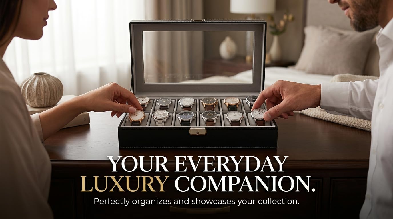 Watch Case Watch Box for Men - Watch Cases Display Holder Organizer Stand Storage Multi Boxes 12 Slot Small Leather Personalized Multiple Watch Safe Container with Lock for Women,PU Watch Holders
