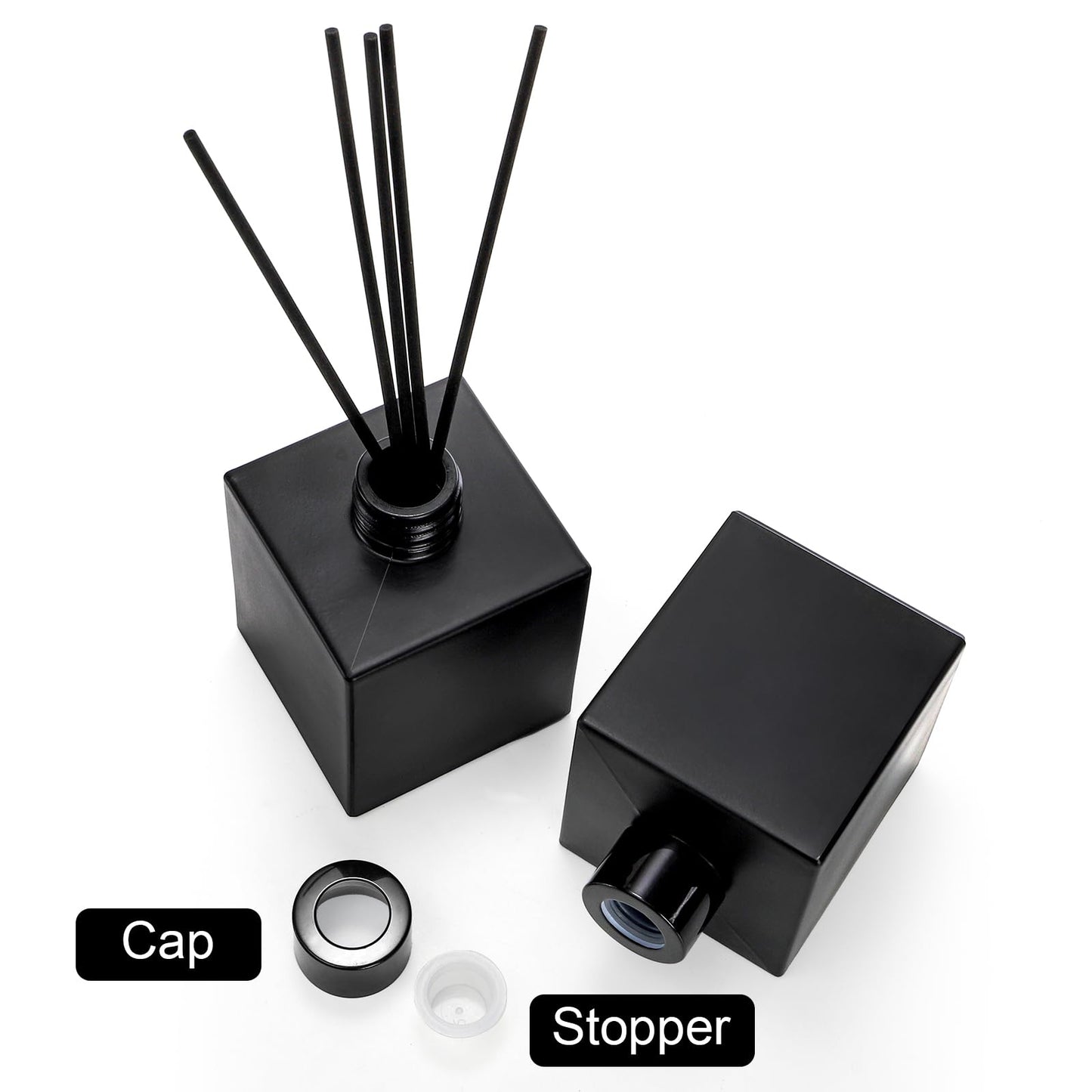 Yesland 6 Pack Perfume Reed Diffuser Bottle, 200ml/6.7oz Empty Refillable Essential Oil Bottles Glass with 60 Sticks, DIY Fragrance Diffuser Sets for Home Bathroom Office Decoration Gift, Black