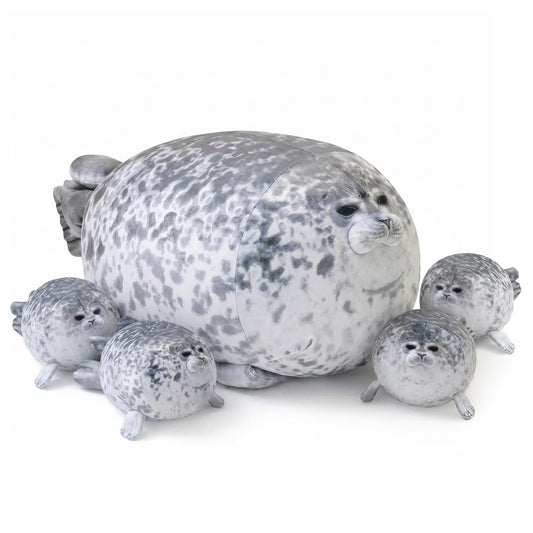 SQEQE Chubby Seal Pillow Plush with 4 Baby Seal Plushies in Her Tummy, Stuffed Cotton Plush Animal Toy for Kids and Adult Gift