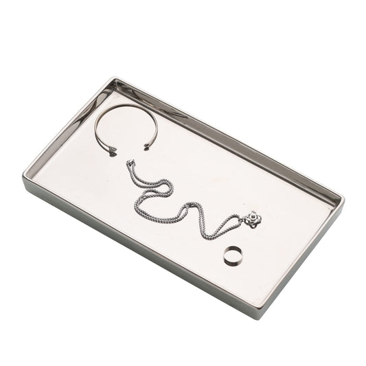 Redelaenor Ceramic Trinket Tray Rectangte Vanity Jewelry Organizer Makeup Mirror Tray Silvery Medium