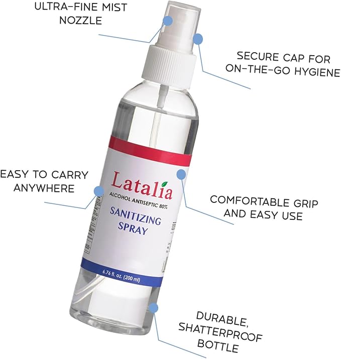 Latalia Unscented Hand Sanitizer Spray Refill Pack of 12 | 6.67 Fl oz with 80% Alcohol Bulk Hand Sanitizer Travel Size | Hand Sanitizing Spray For Quick Dry Hand