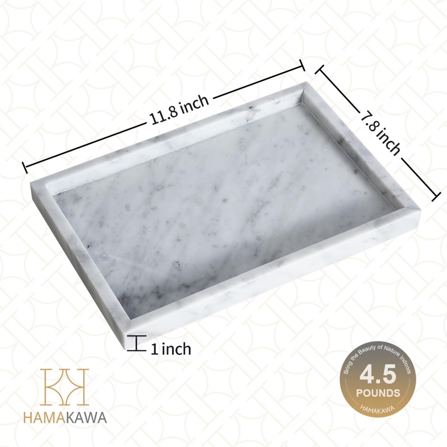 HAMAKAWA White Marble Vanity Tray, Real Natural Bathroom Tray 12 inch, Carrara White Stone Sink Trays, Large Perfume Trays, Countertop Organizer for Kitchen Counter, Dresser, Toilet Tank Top