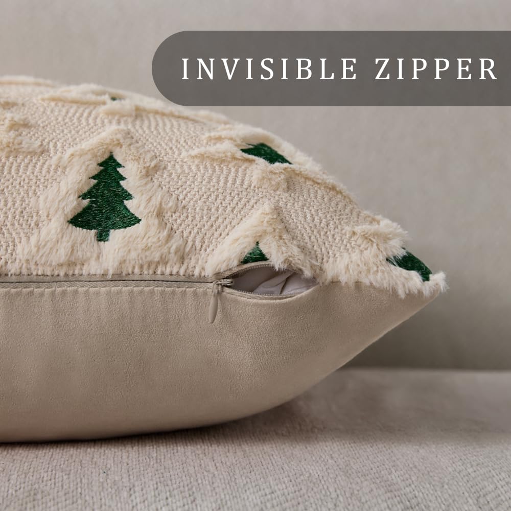 Allorry Christmas Pillow Covers 16x16 Set of 2 Beige Double Xmas Tree Pillow Covers Soft Plush Faux Fur Christmas Decorations for Xmas Winter Holiday Home Bedroom Sofa Cushion Cases PT-008C16