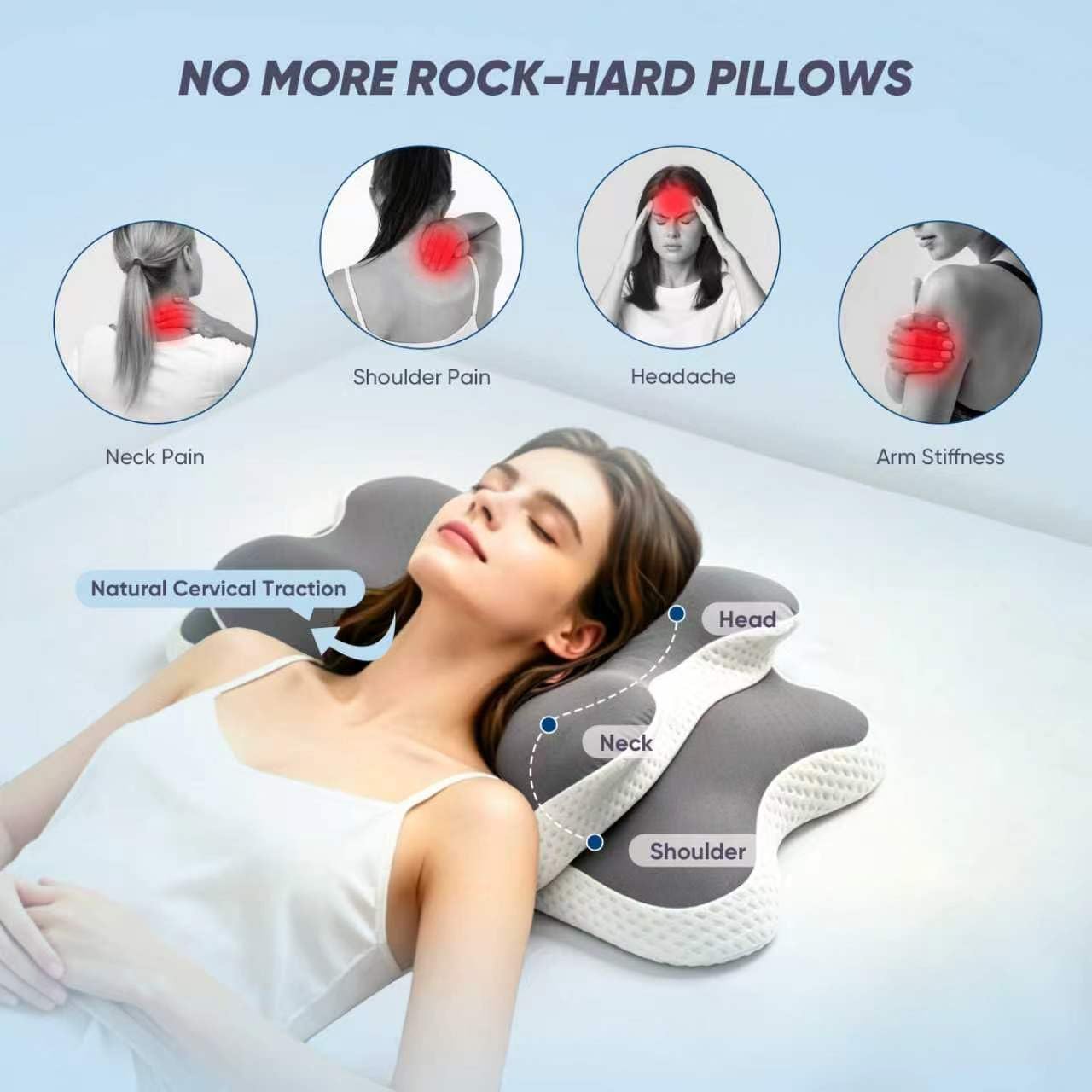 CloudNook Cervical Neck Pillow for Pain Relief, Ergonomic Memory Foam Neck Support Pillow for Sleeping, Cooling Comfort Designed for Side Back Stomach Sleepers