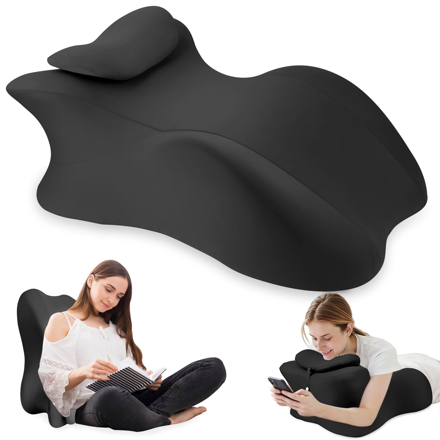 MYFAMIREA Memory Foam Ergonomic Wedge Pillow for Adults - Prone Pillow for Bed Sleeping, Reading, Memory Foam Ergonomic Cushion for Back Support, Sitting Up and Back Pain, with Removable Cover (Black)
