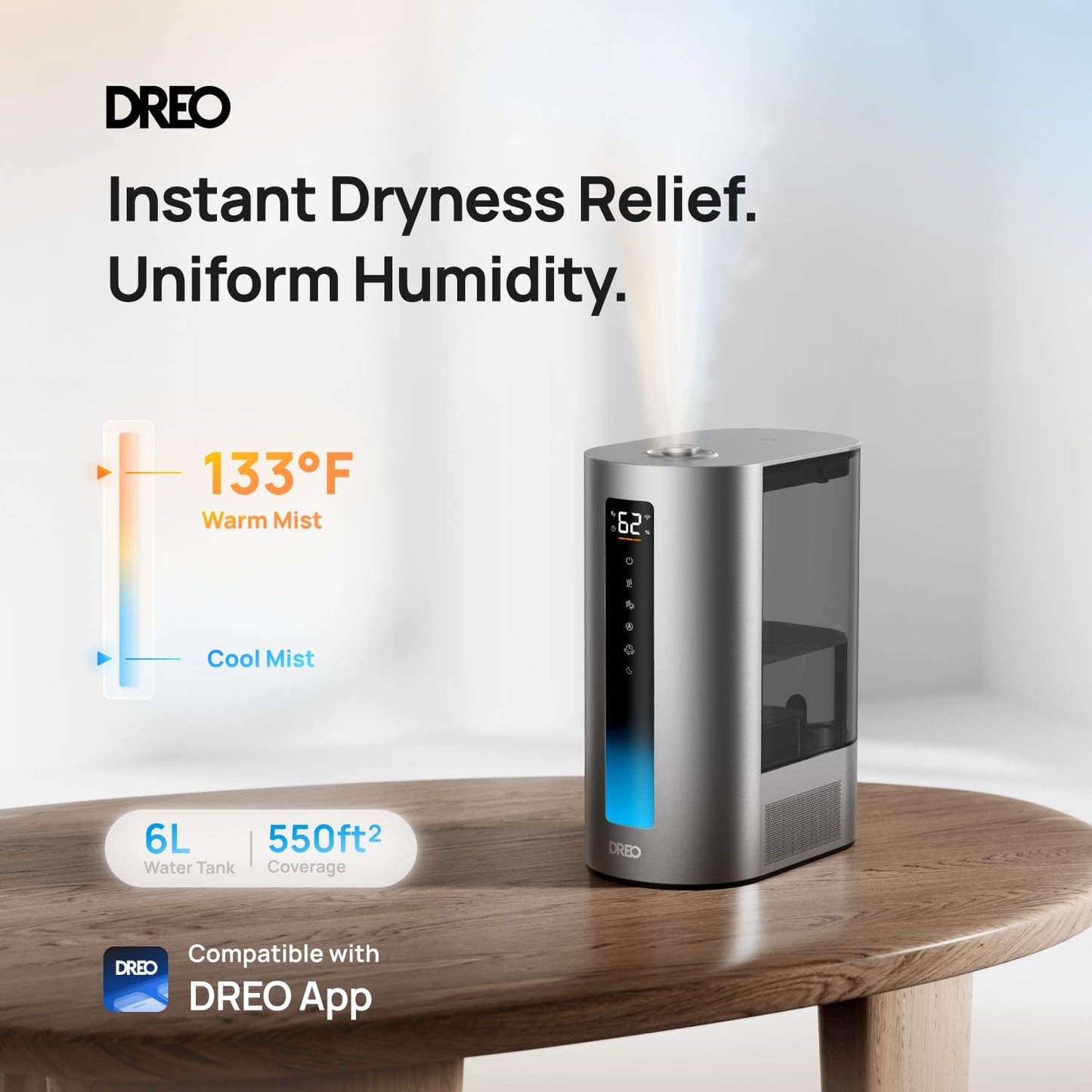 DREO 6L Smart Warm & Cool Mist Humidifiers for Bedroom HM713S