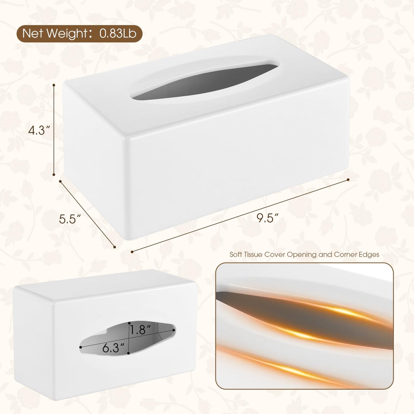 Y-in Hand Tissue Box Cover, Rectangular Facial Tissue Holder with Bottom, Decorative Storage Box for Bathroom Vanity, Countertops, Dressers, Night Stand, Car, RV, Parlors and Offices - White