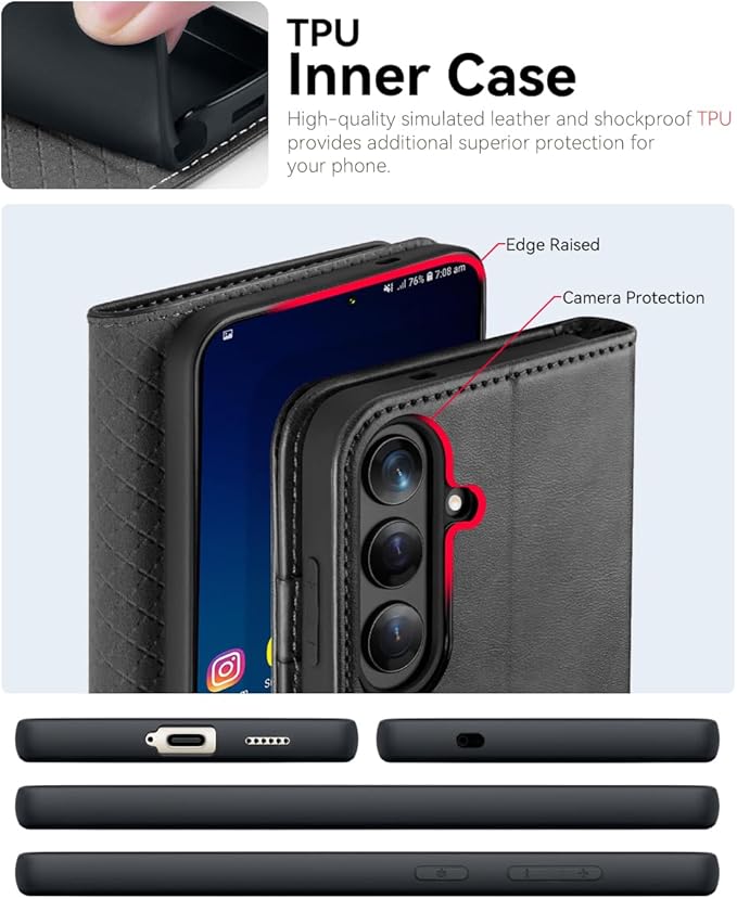 OCASE Compatible with Galaxy S25 Wallet Case, PU Leather Flip Folio Case with Card Holders RFID Blocking Kickstand [Shockproof TPU Inner Shell] Protective Phone Cover 6.2 Inch 2025, Graphite