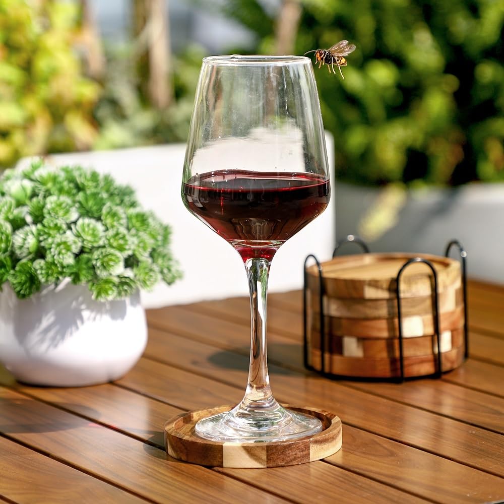 WLWNWFT Acacia Wood Coasters for Drinks with Lip 3.94in, Round Drink Coasters with Holder for Coffee Table Dining Table Wooden Table Coasters for Farmhouse Desk, Set of 6