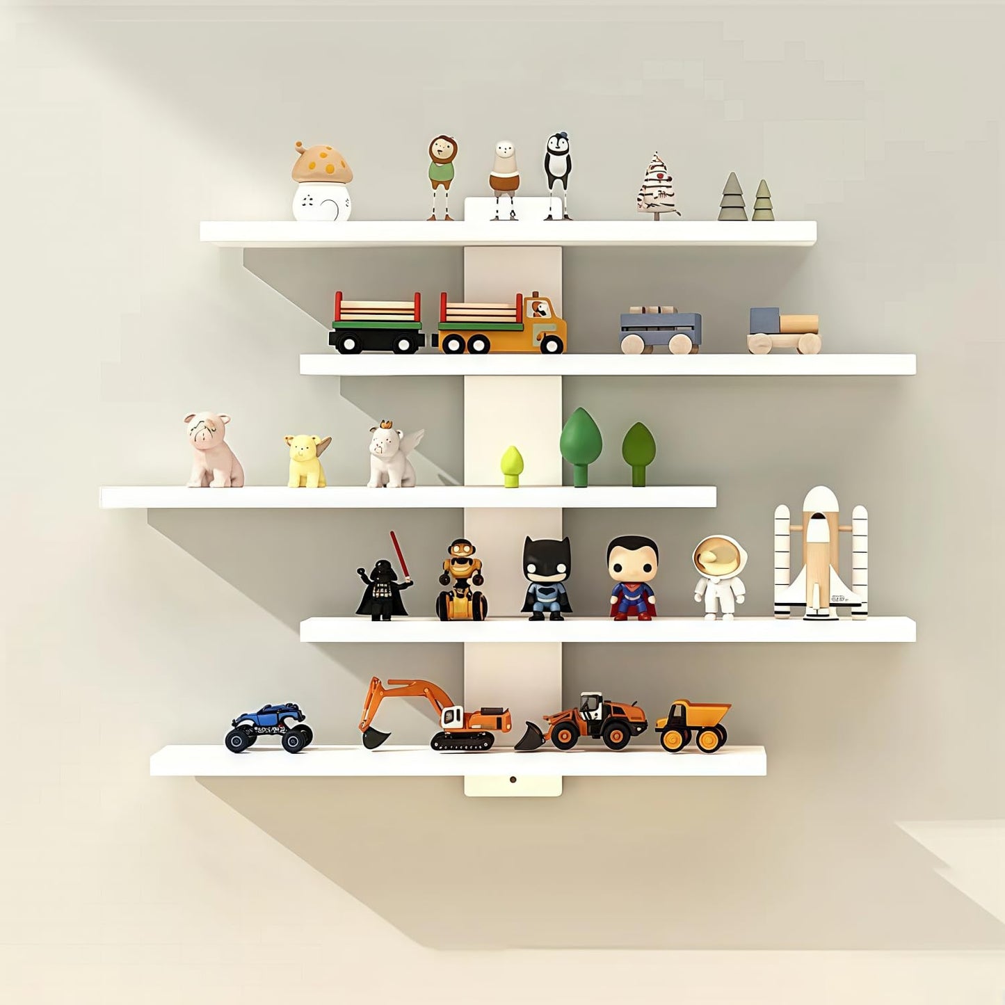 HUHUJIA 5-Tier Floating Wall Mounted Shelves, Wall Display Storage Shelf for Anime Figurines, Dolls, Plants & Statues, Decorative Organizer for Bedroom, Living Room, Study, Kids Room(White)