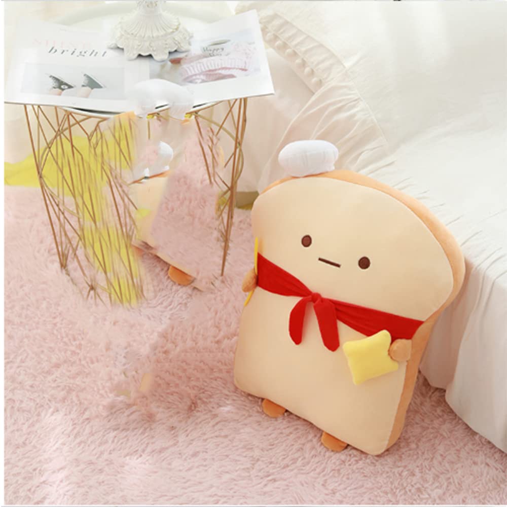 OUKEYI 18.9'' Toast Baguette Plush Pillow, Bread Shape Plush Toy Hugging Pillow with Red Scarf,Soft Toast Food Sofa Cushion for Home Decor,Funny Gift Plush Stuffed Hugging Toy for Kids